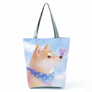 Süßer Hunde Aquarell Druck Segeltuch Tragetasche Detailansicht, Freizeittasche.