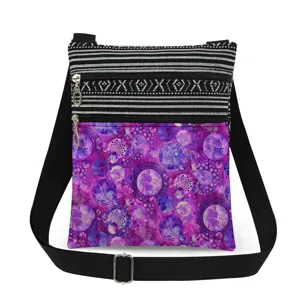Double zipper colorful floral crossbody bag small shoulder bag with adjustable strap.