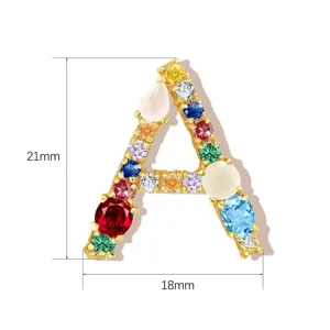 Gold-plated copper letter A necklace pendant inlaid with colorful cubic zirconia.