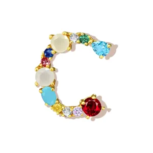 Gold Plated Copper Letter C Pendant with Colorful Cubic Zirconia Necklace Accessory