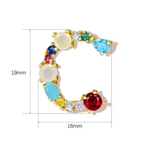 Letter C pendant copper colorful cubic zirconia charm DIY jewelry accessory fashion 19x16mm
