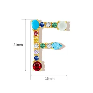 Colorful cubic zirconia letter F pendant charm copper jewelry accessory with 21x15mm dimensions.