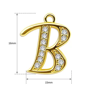 Goldener Buchstabe B Anhänger Mikro Zirkonia Pavé DIY Schmuck Accessoire 16x15mm