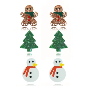 Christmas gingerbread man tree snowman earrings cute holiday jewelry festive studs set gift