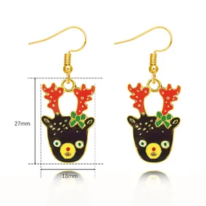 Christmas Reindeer Drop Earrings Gold Plated Enamel Rhinestone Holiday Fashion Jewelry Gifts