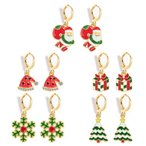 Detailed view of Christmas themed alloy rhinestone earrings featuring festive holiday charms.