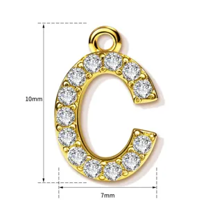 Gold plated crystal letter C pendant charm jewelry accessory 10x7mm for necklace DIY crafting