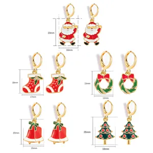 Christmas series alloy oil drop rhinestone earrings set, cute holiday stud designs for women.