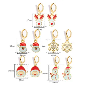 Christmas drop earrings set featuring cute enamel santa claus reindeer and snowman designs.