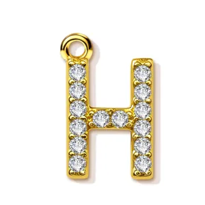Gold-plated brass pave rhinestone letter H pendant charm for DIY fashion necklaces and bracelets.