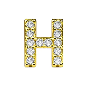 Gouden H-letterhanger met sprankelende zirkoniasteentjes en elegante klaverblad-uitsparingen.