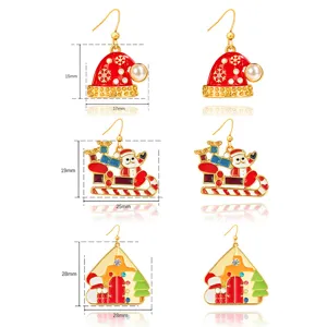 Christmas series drop oil rhinestone earrings, fashion holiday design stud earrings for women.