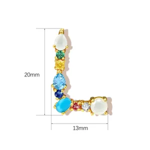 Gold Plated Copper Letter L Pendant Colorful Cubic Zirconia Initial Necklace Charm