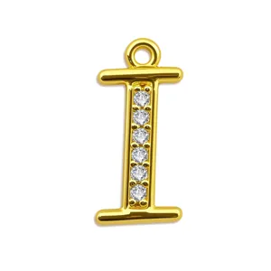 Goldener Buchstabe I Anhänger mit Zirkonia Steinen, filigranes Schmuckzubehör für Ketten.