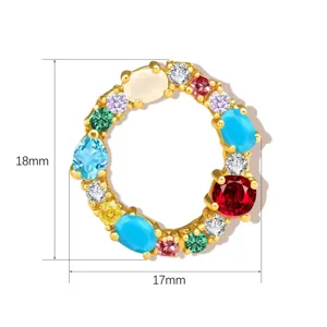 Detailed view of colorful cubic zirconia multi stone circular charm pendant component.