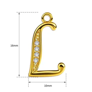 Goldener Buchstabe L Anhänger mit Zirkonia Steinen, 16x10mm, vielseitiges DIY Schmuck Zubehör.