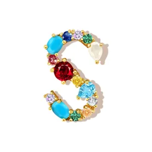 Colorful crystal letter S pendant charm gold plated brass necklace accessory for jewelry