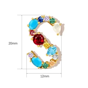 Multicolor Zirconia Alphabet S Letter Pendant Copper Gold Plated DIY Jewelry Accessory