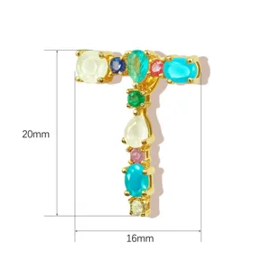 Gold-plated copper multicolored cubic zirconia letter T pendant necklace accessory 20x16mm