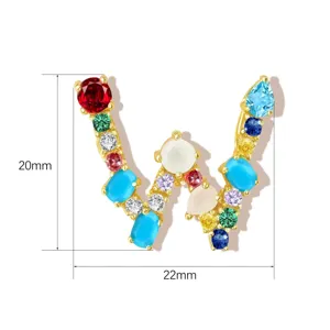Colorful cubic zirconia letter W pendant copper gold plated fashion jewelry accessory