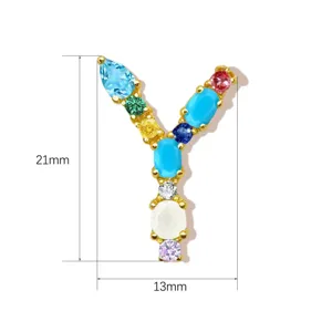 Copper 26 letter Y necklace pendant inlaid with vibrant colorful cubic zirconia stones.