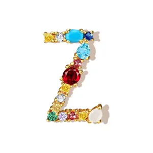 Gold plated brass colorful cubic zirconia letter Z pendant necklace jewelry DIY accessory detail