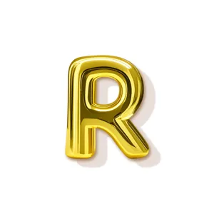 Nahaufnahme des goldenen Buchstaben-R-Anhängers mit glänzender polierter Metalloberfläche.