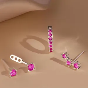 Pink crystal stud earrings set detail view, versatile copper fashion jewelry gifts for women.