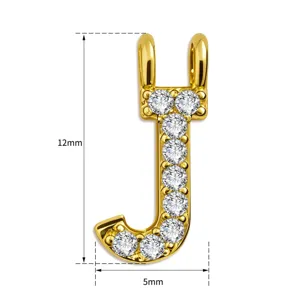 Gold Buchstabe J Anhänger Halskette, glänzender Zirkonia gepflasterter Schmuck Zubehör 12mm