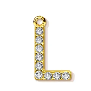Gold letter L crystal pendant detail, stylish copper jewelry accessory for versatile daily wear.