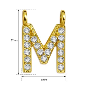 Goldener Zirkon Buchstabe M Anhänger DIY Halskette Armband Ohrring Zubehör 12mm.