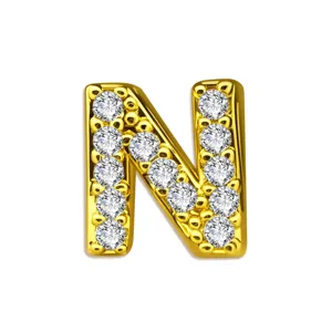 Gouden initiaal letter N hanger sprankelende zirkonia pavé koper DIY sieraden component detail weergave