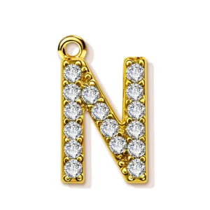 Gold copper diamond letter N pendant necklace accessory elegant fashion jewelry detail view
