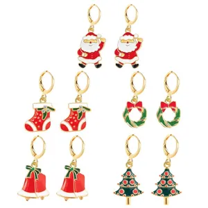 Christmas earrings set cute Santa tree bell alloy drop dangle fashion jewelry for women
