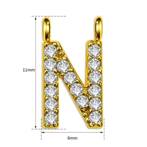 Vergoldeter Buchstabe N Anhänger Halskette Zirkonia 11x6mm glänzendes DIY Schmuckzubehör