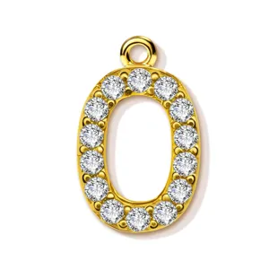 Gold paved letter O pendant detail, sparkling crystal cubic zirconia charm for stylish jewelry making.