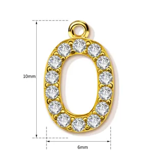 Gold-plated copper letter O pendant with sparkling zircons, 10x6mm DIY jewelry accessory fashion charm.