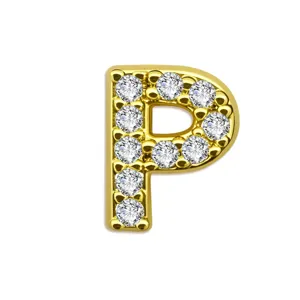 Gouden letter P hanger detail, koper met zirkonia geplaveid voor DIY ketting sieraden maken.