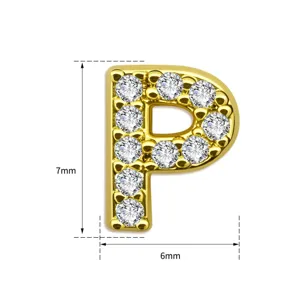 Gouden letter P hanger met fonkelende zirkonia stenen, elegante koperen sieraden accessoire, 7x6mm.