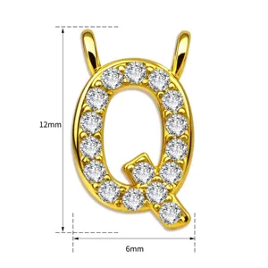 Goldener Buchstabe Q Anhänger besetzt mit weißen Zirkonia, Größe 12x6mm für DIY Schmuck.