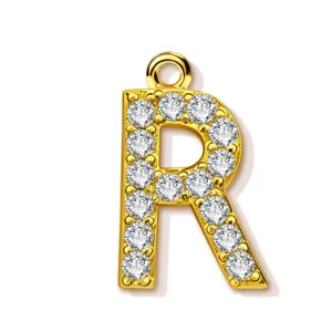 Exquisite Gold Pave Diamond Letter R Pendant Chic Fashion Alphabet Charm Accessory