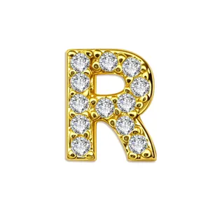 Mooie gouden koperen letter R hanger ingelegd met stralende zirkonia voor DIY kettingen.