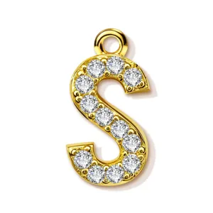 Gold letter S pendant sparkling crystal charm DIY necklace jewelry accessory elegant design.