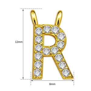 Goldener Buchstabe R Anhänger Zirkonia Alphabet Charm DIY Halskette Schmuck Zubehör 12mm
