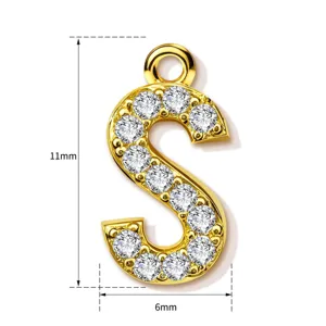 Gold letter S pendant charm with sparkling rhinestones, size 11x6mm, elegant jewelry accessory.