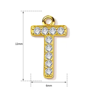 Gold letter T diamond pendant size detail 12x6mm fashion jewelry accessory craft component