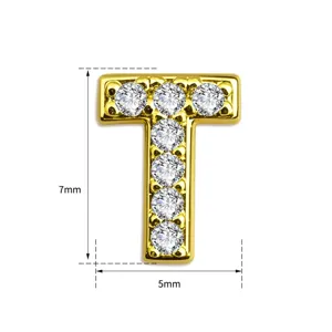 Verguld koperen letter T hanger met schitterende zirkonia stenen voor DIY sieraden maken.