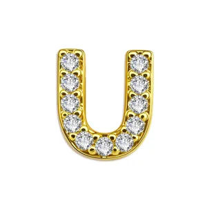 Vergulde letter U hanger ingelegd met fonkelende zirkonia voor DIY sieraden maken.
