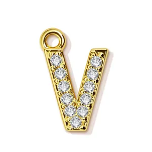 Exquisite gold-plated letter V pendant sparkling with rhinestones, elegant copper jewelry.