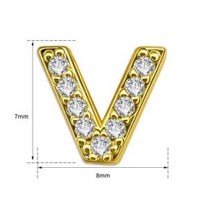 Vergulde letter V hanger met zirkonia, 7x8mm sieraden accessoire voor DIY ketting.